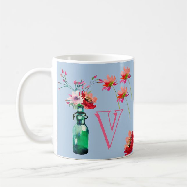 ELEGANT FLORAL WITH AN INITIAL COFFEE MUG (Left)