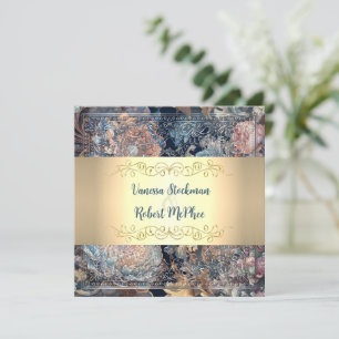 Elegant Floral with Gold Wedding Invitation