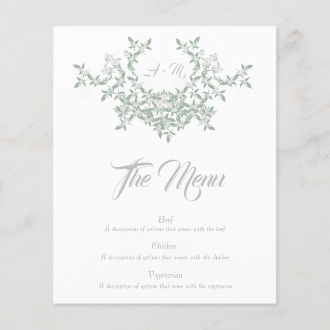 Elegant Floral with Initials Menu (Front)