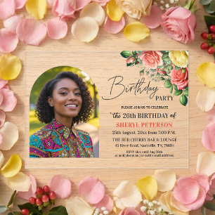 Elegant Floral with Photo 26th Birthday Party  Acrylic Invitations