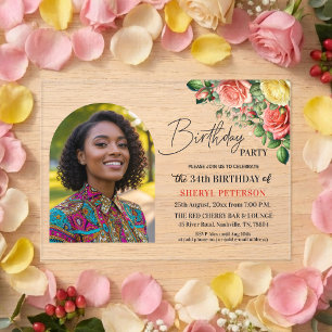 Elegant Floral with Photo 34th Birthday Party  Acrylic Invitations