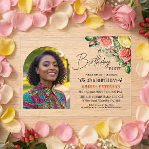 Elegant Floral with Photo 37th Birthday Party  Acrylic Invitations