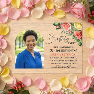 Elegant Floral with Photo 43rd Birthday Party  Acrylic Invitations