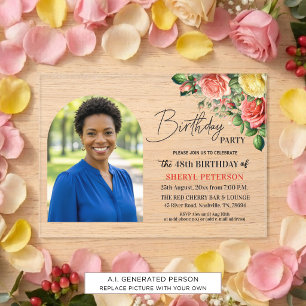Elegant Floral with Photo 48th Birthday Party Acrylic Invitations