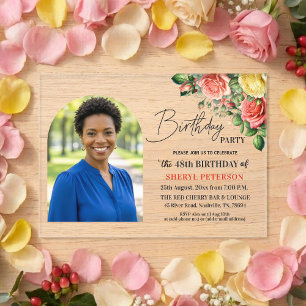 Elegant Floral with Photo 48th Birthday Party  Acrylic Invitations