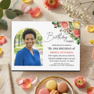 Elegant Floral with Photo 49th Birthday Party Invitation
