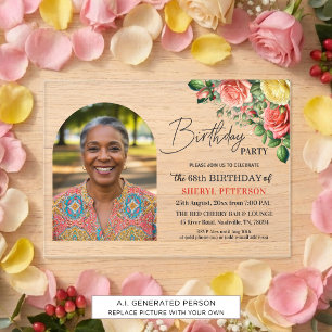 Elegant Floral with Photo 68th Birthday Party Acrylic Invitations
