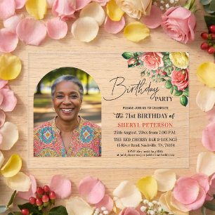 Elegant Floral with Photo 71st Birthday Party  Acrylic Invitations