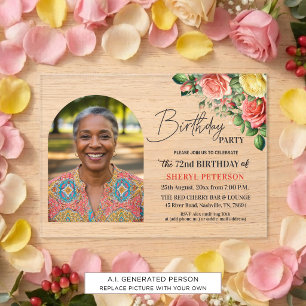 Elegant Floral with Photo 72nd Birthday Party  Acrylic Invitations
