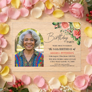 Elegant Floral with Photo 84th Birthday Party  Acrylic Invitations