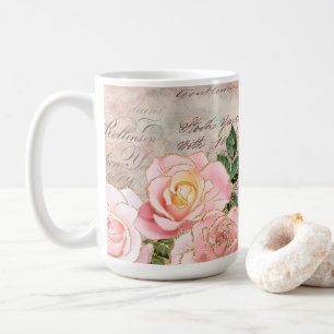 Elegant Floral With Vintage Script and Pink Roses Coffee Mug