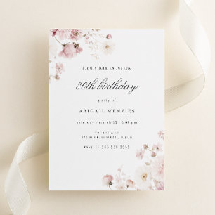 Elegant Floral Womans 80th Birthday Party Invitation