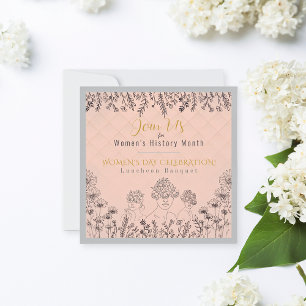 Elegant Floral Womens Day History Celebration Pink Invitation