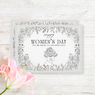 Elegant Floral Women's Day History Thank You Note  Card