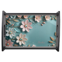 Elegant Floral Wooden Tray & Matching Mug Set