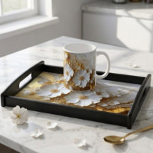 Elegant Floral Wooden Tray & Matching Mug Set