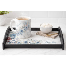 Elegant Floral Wooden Tray & Matching Mug Set