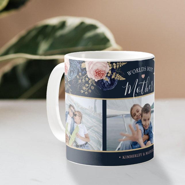 Elegant Floral World's Best Mother Photo Collage Coffee Mug (Creator Uploaded)