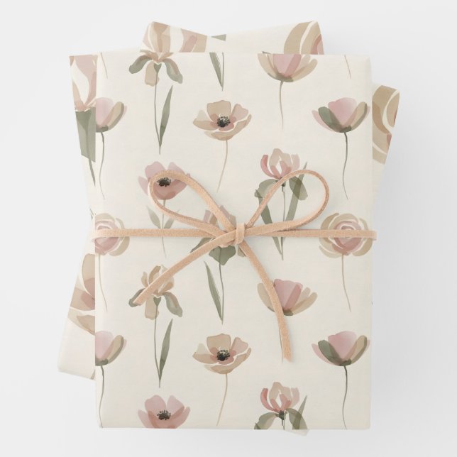 Elegant Floral Wrapping Paper Set of 3 (In situ)