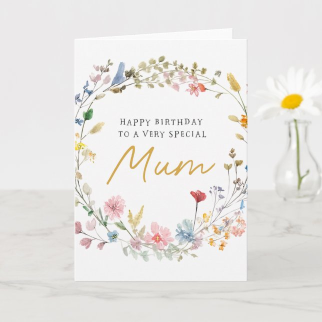 Elegant Floral Wreath Birthday Card for Mum (Small Plant)