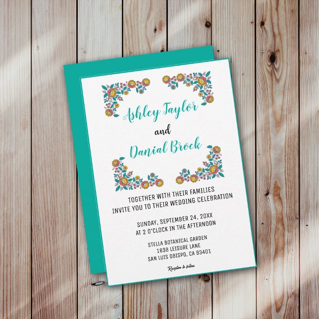 Elegant floral wreath botanical blossoms Wedding Invitation (Creator Uploaded)