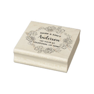 Elegant Floral Wreath Calligraphy Look Return Rubber Stamp