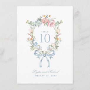 Elegant Floral Wreath Crest Monogram Table Number