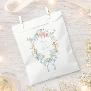 Elegant Floral Wreath Crest Monogram Wedding Favour Bag
