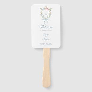 Elegant Floral Wreath Crest Monogram Wedding Hand Fan