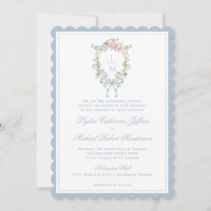 Elegant Floral Wreath Crest   Monogram Wedding Invitation