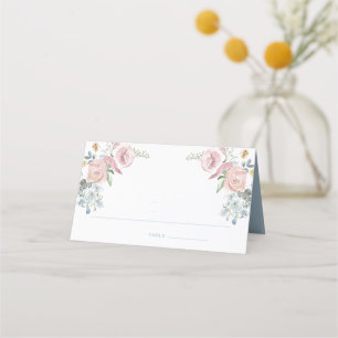 Elegant Floral Wreath Crest   Monogram Wedding Place Card