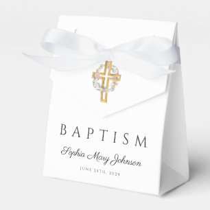 Elegant Floral Wreath Cross Baptism Favour Box