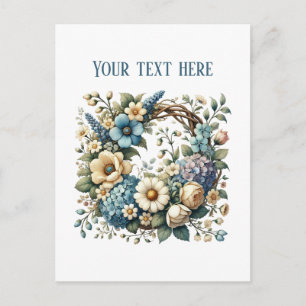 Elegant floral wreath customisable postcard