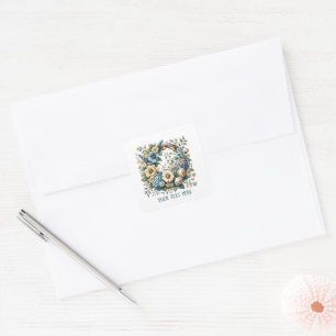Elegant floral wreath customisable square sticker