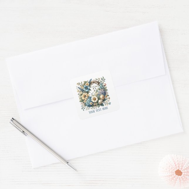 Elegant floral wreath customisable square sticker (Envelope)