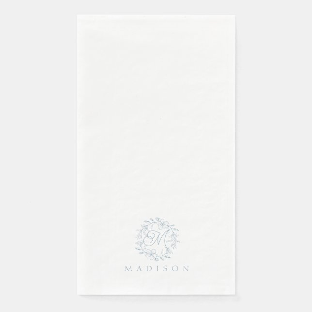 Elegant Floral Wreath Dusty Blue Paper Guest Towel Napkin (Front)