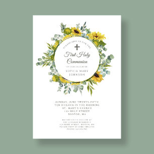 Elegant Floral Wreath Girl First Communion  Invitation