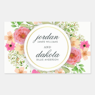 Elegant Floral Wreath   Modern Typography Wedding Rectangular Sticker