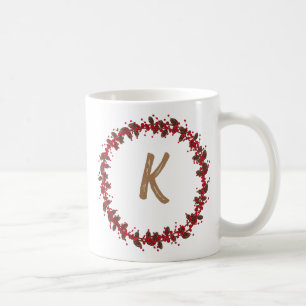 Elegant  Floral Wreath Monogram Initial Christmas  Coffee Mug
