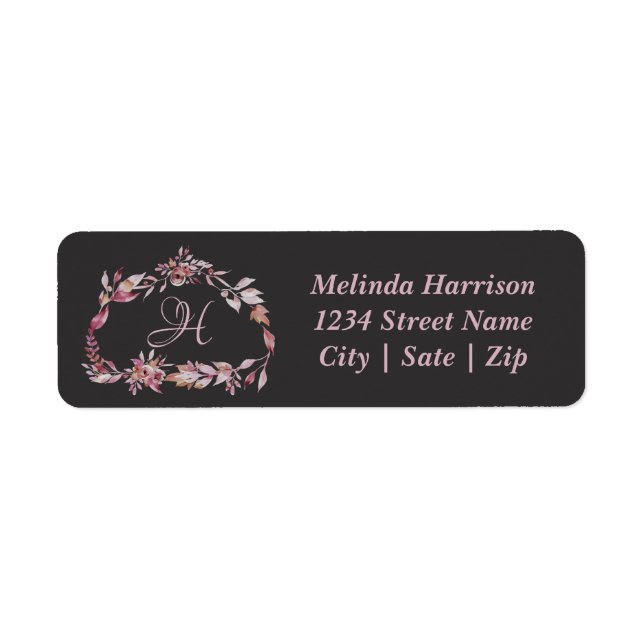 Elegant Floral Wreath Monogram Return Address Label (Front)