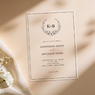 Elegant Floral Wreath Monogram Wedding Acrylic Invitations