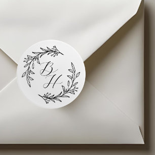 Elegant Floral Wreath Monogram Wedding  Classic Round Sticker