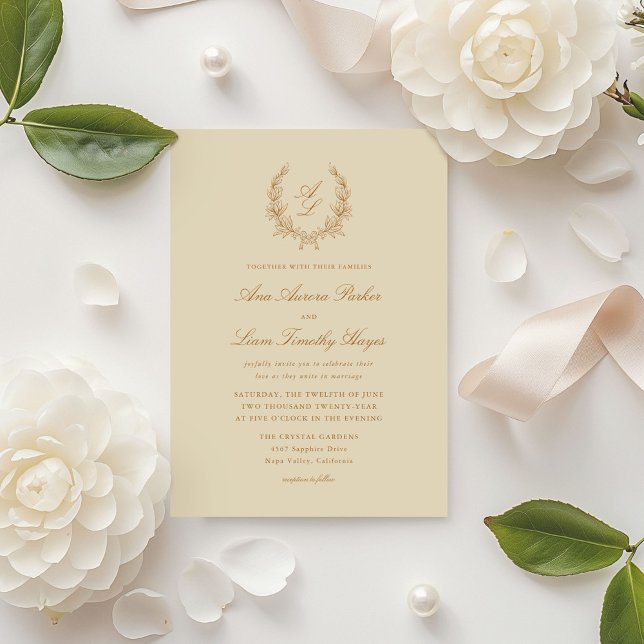 Elegant Floral Wreath Monogram Wedding Invitation (Creator Uploaded)
