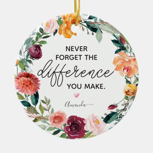 Elegant Floral Wreath Never Forget Personalised Ceramic Ornament (Front)