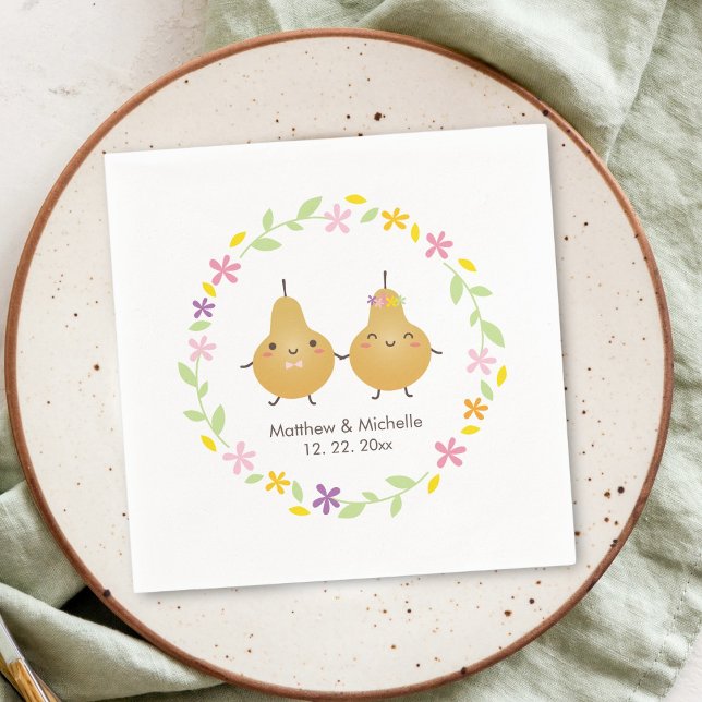 Elegant Floral Wreath Perfect Pear Cute Wedding Napkin (Creator Uploaded)