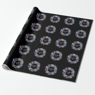 Elegant Floral Wreath Personalise Rose and Dahlia  Wrapping Paper