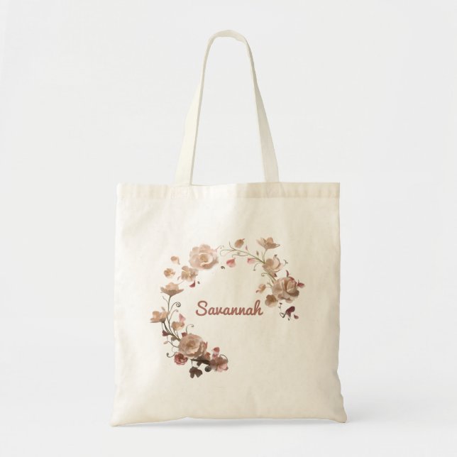Elegant Floral Wreath Personalised Tote Bag (Front)
