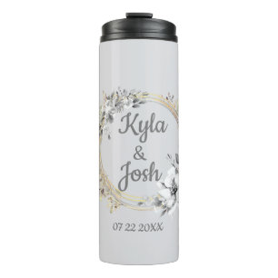 Elegant Floral Wreath Personalised Wedding Thermal Tumbler