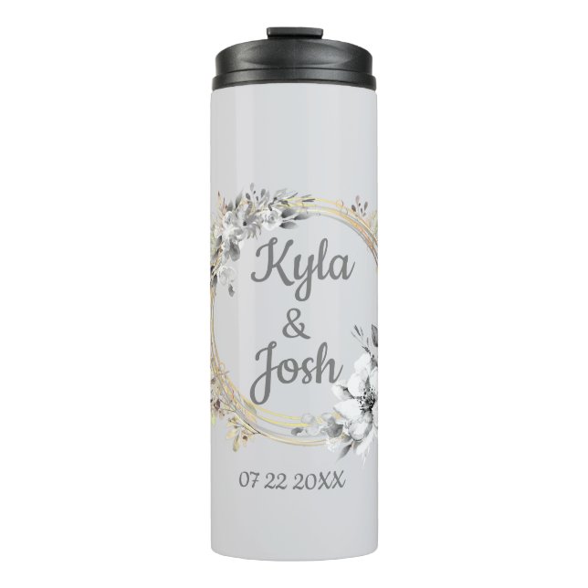 Elegant Floral Wreath Personalised Wedding  Thermal Tumbler (Front)