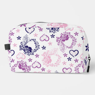 Elegant Floral Wreath & Polka Dot Hearts Cosmetic Dopp Kit